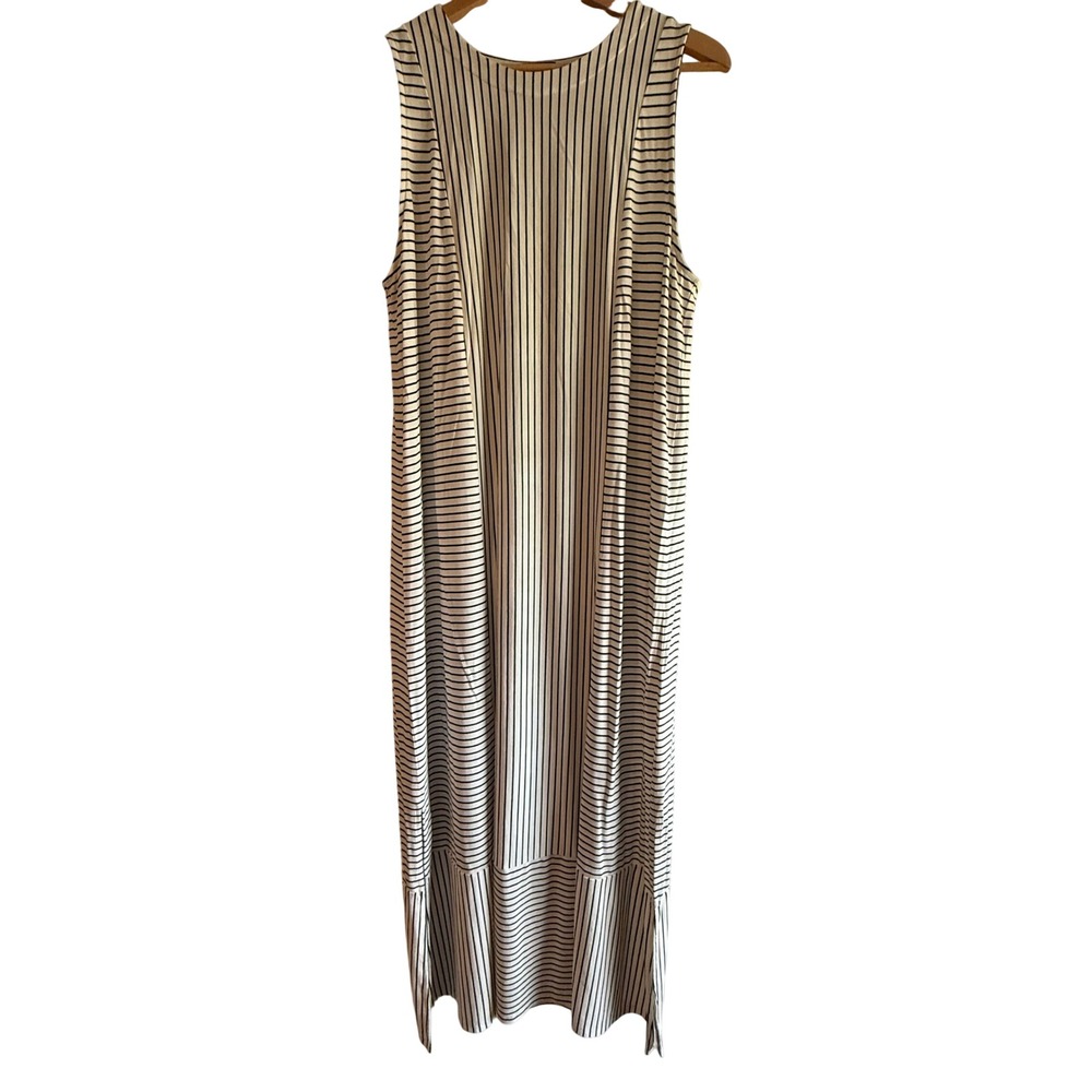 J Jill Wearever Collection Dress L White Black‎ Stripe Sleeveless Maxi